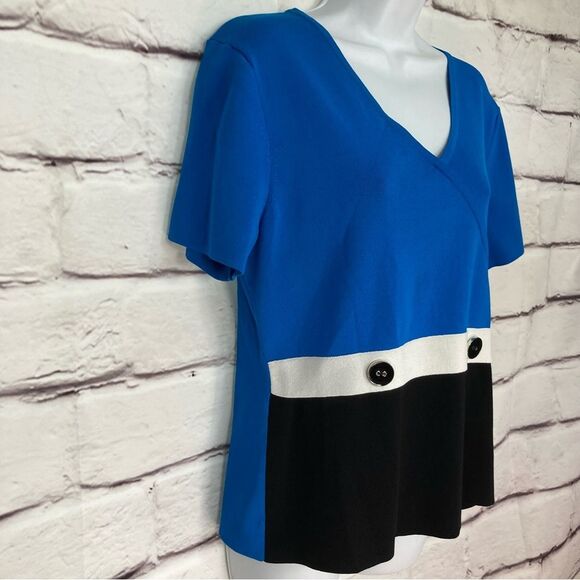 Cable & Guage SZ XL Summer Knit in Blue Black White Short Sleeves Color Blocking - Picture 4 of 12